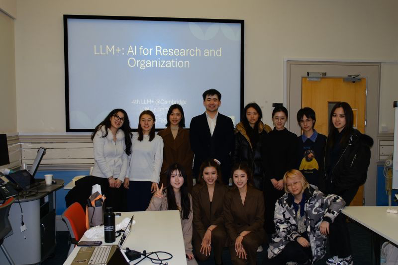 Group photo with students after an LLM+ AI-Native Research session